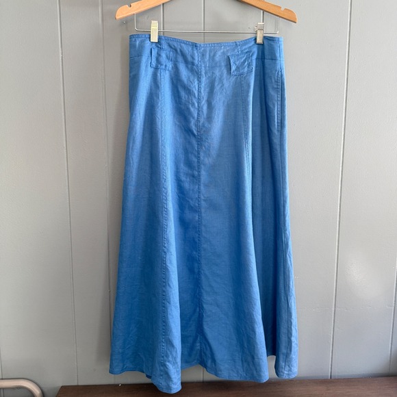 Dresses & Skirts - Vintage Linen Maxi Skirt SK & Company Blue Size 14 Made in Hong Kong